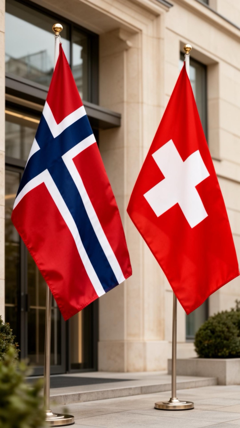 Norwegian and Swiss flags side by side