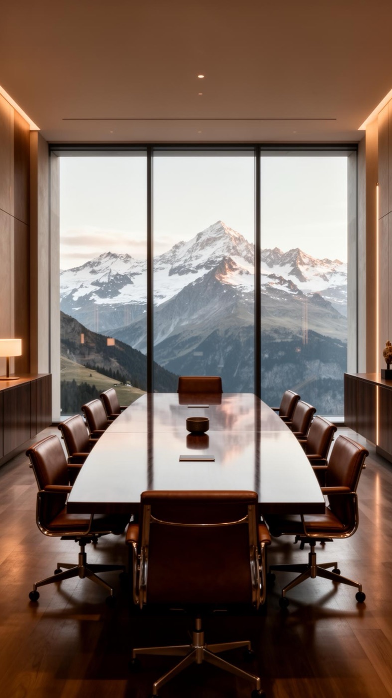 Chamber boardroom overlooking the Swiss Alps